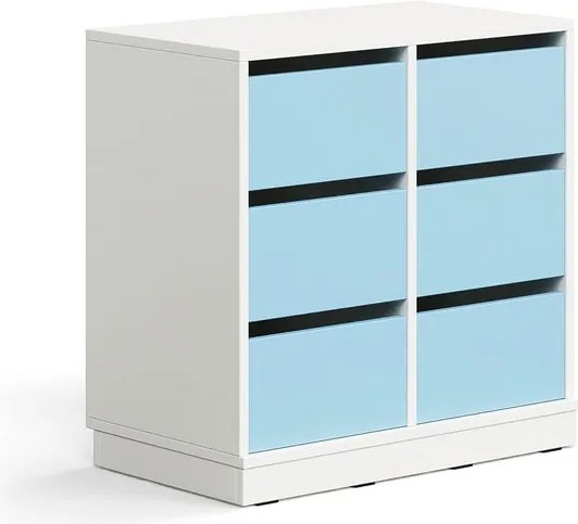 Úložná skrinka CASPER, 6 zásuviek, so soklom, biela/sky blue