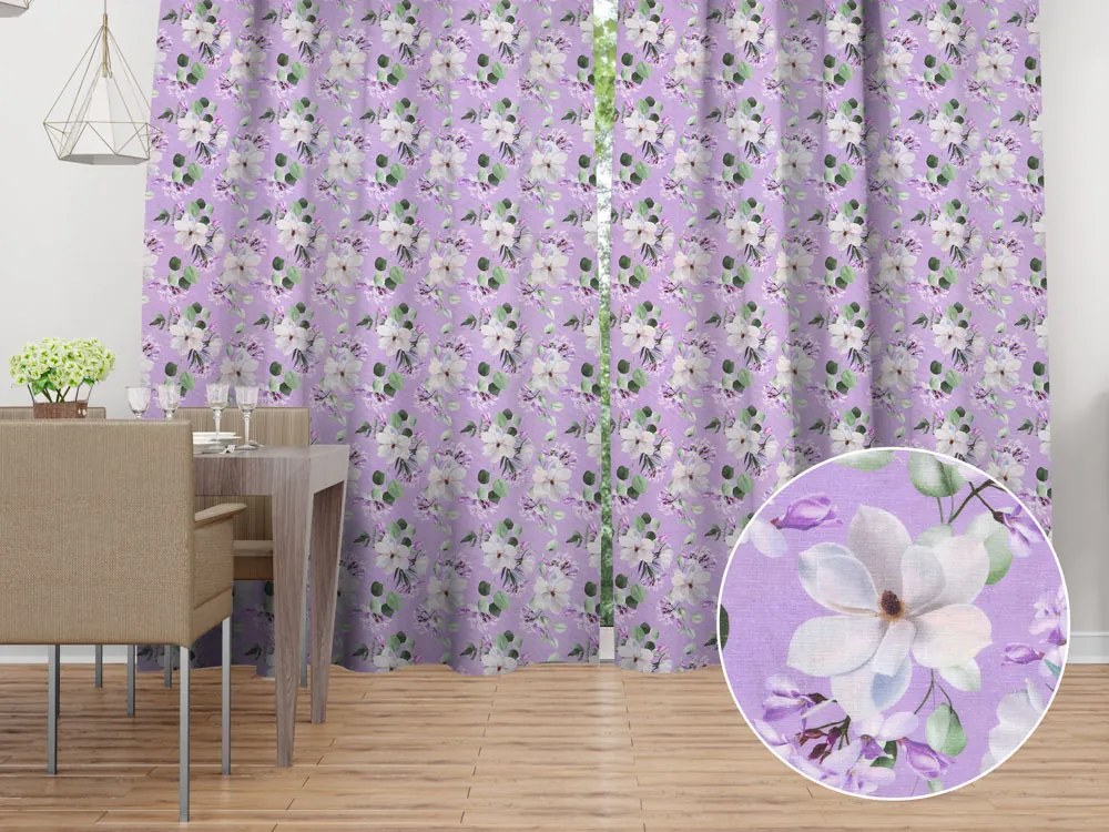 Biante Dekoračný záves PML-044 Kvety magnólie na fialovom 145x210 cm