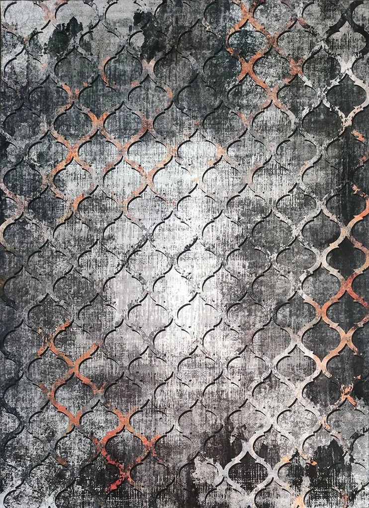 Koberec Porte 0066 GREY GOLD – sivý so žltým vzorom, obdĺžnik Rozmer: 60x100 cm