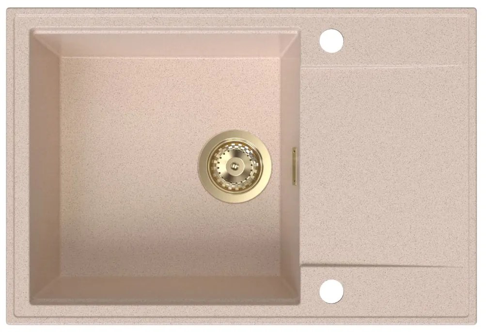 Sink Quality Sink55, kuchynský granitový drez 680x460x215 mm + zlatý sifón, béžová, SKQ-SINK.P.1KDO.XG