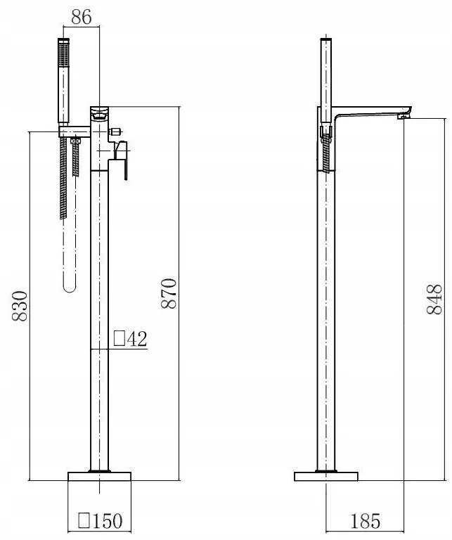 Invena Paros, voľne stojaca vaňová batéria, čierna matná, INV-BW-09-W04-A