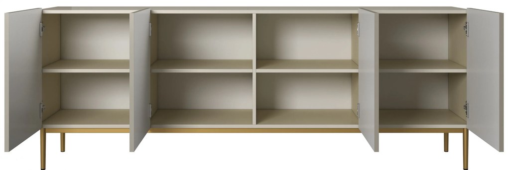 Komoda Nicole 200 cm na kovových nohách - kašmír / zlaté nohy