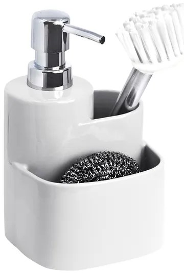 BISK Erga Basic, keramický kuchynský organizér s dávkovačom saponátu 3ks, biela, ERG-07871