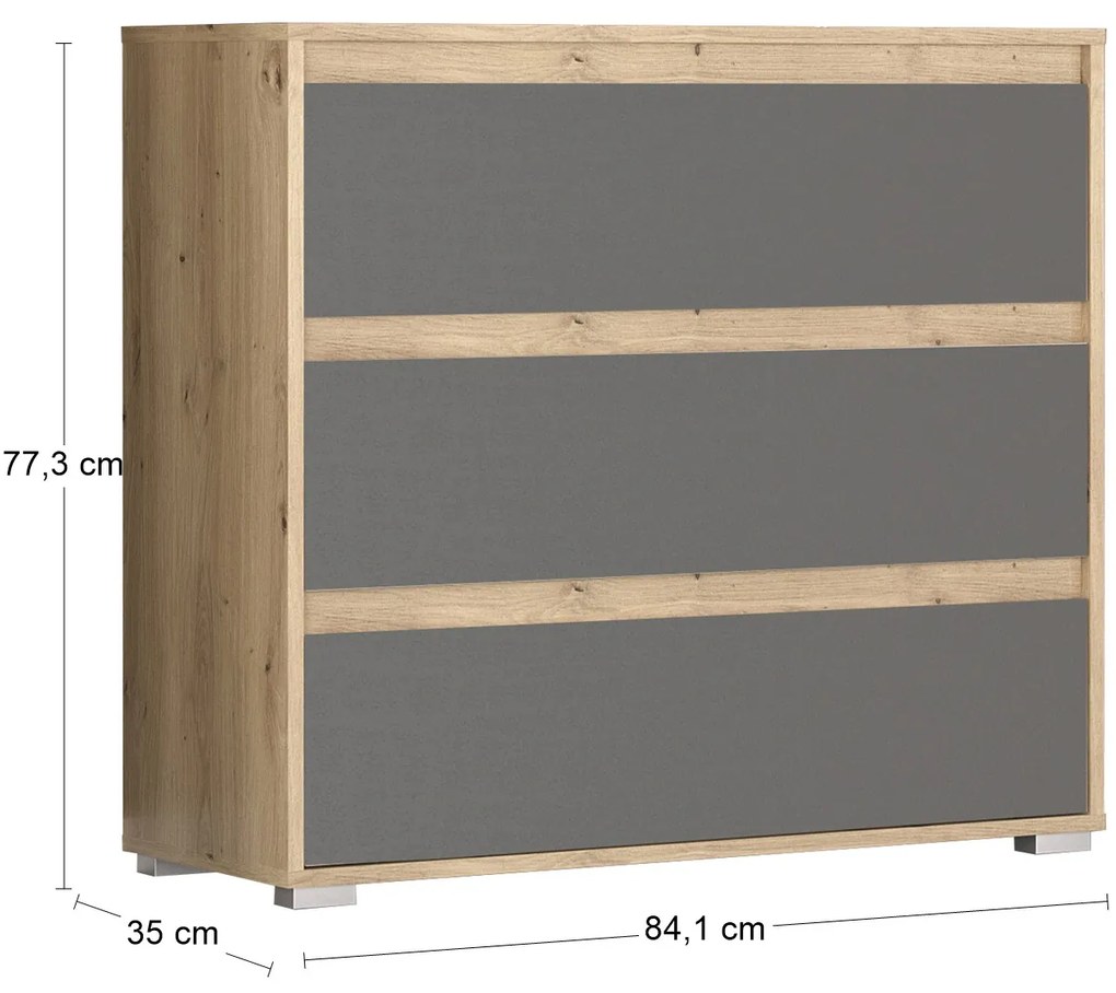 Zásuvková komoda Thebes CH-3DRWS - dub artisan / sivá