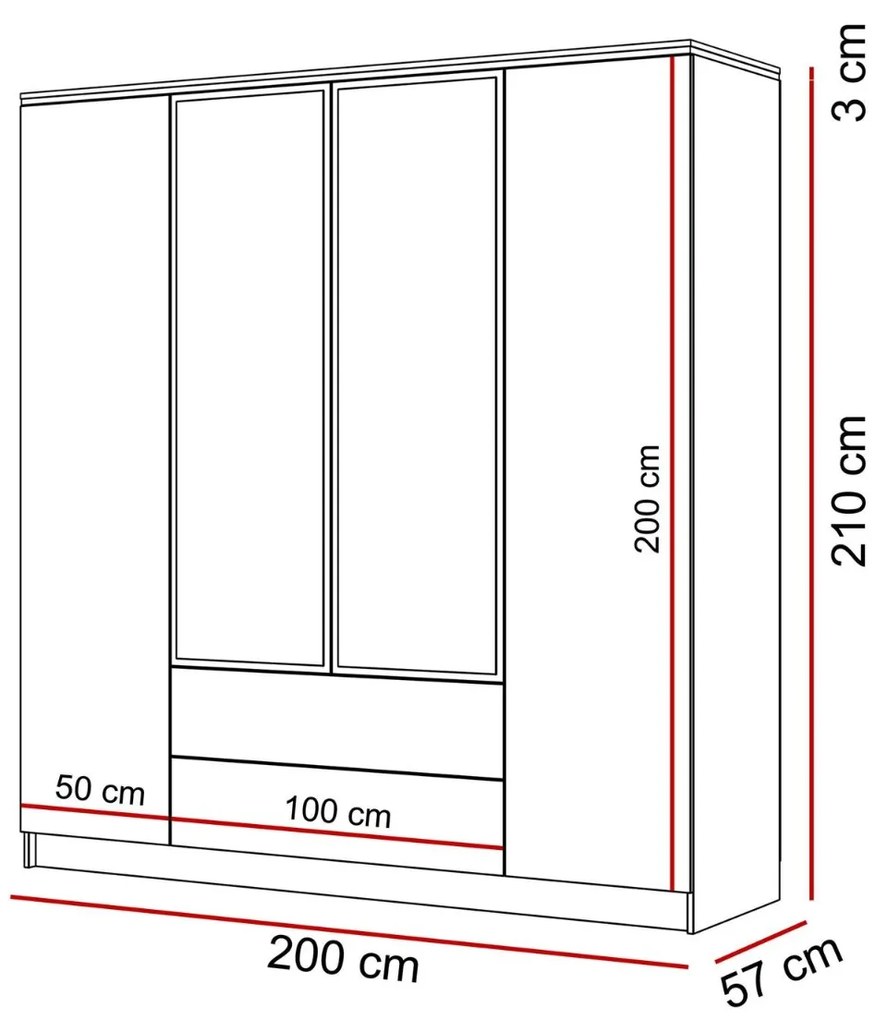 ŠATNÍKOVÁ SKRIŇA NESSIE BIELY LESK 4D2 PUSH + ZRKADLÁ