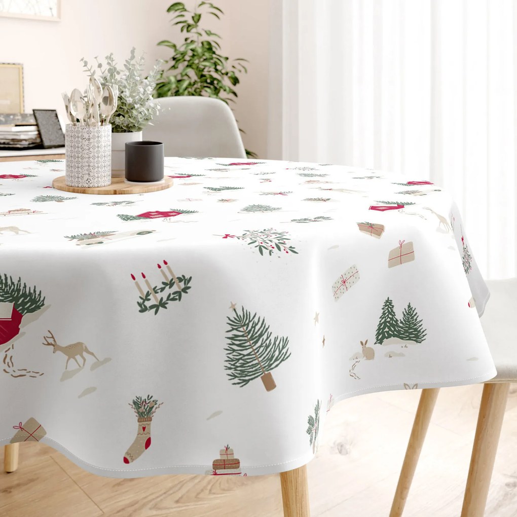 Goldea vianočný okrúhly obrus z pevnej bavlny - tradičné vianoce Ø 100 cm