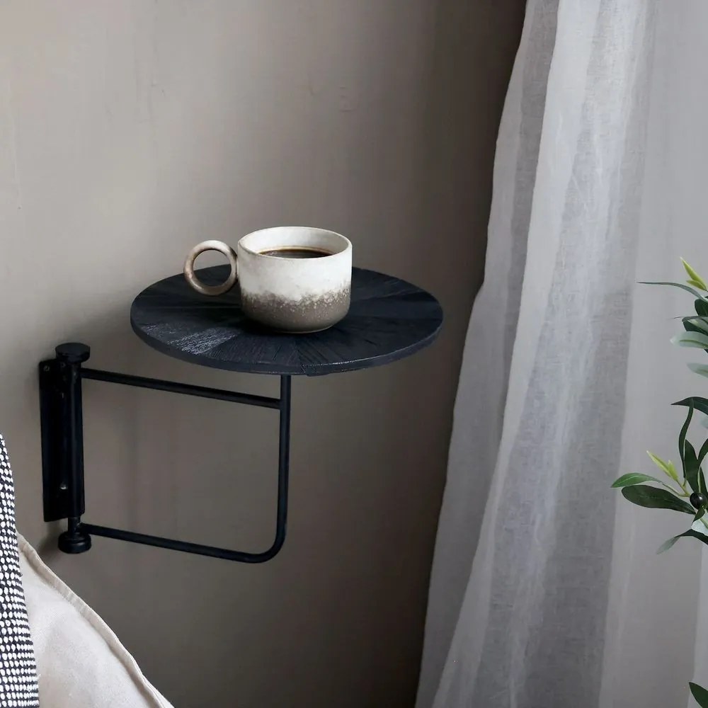 Čierny antik drevený okrúhly nástenný stôl Wall Table - Ø 35*45 cm