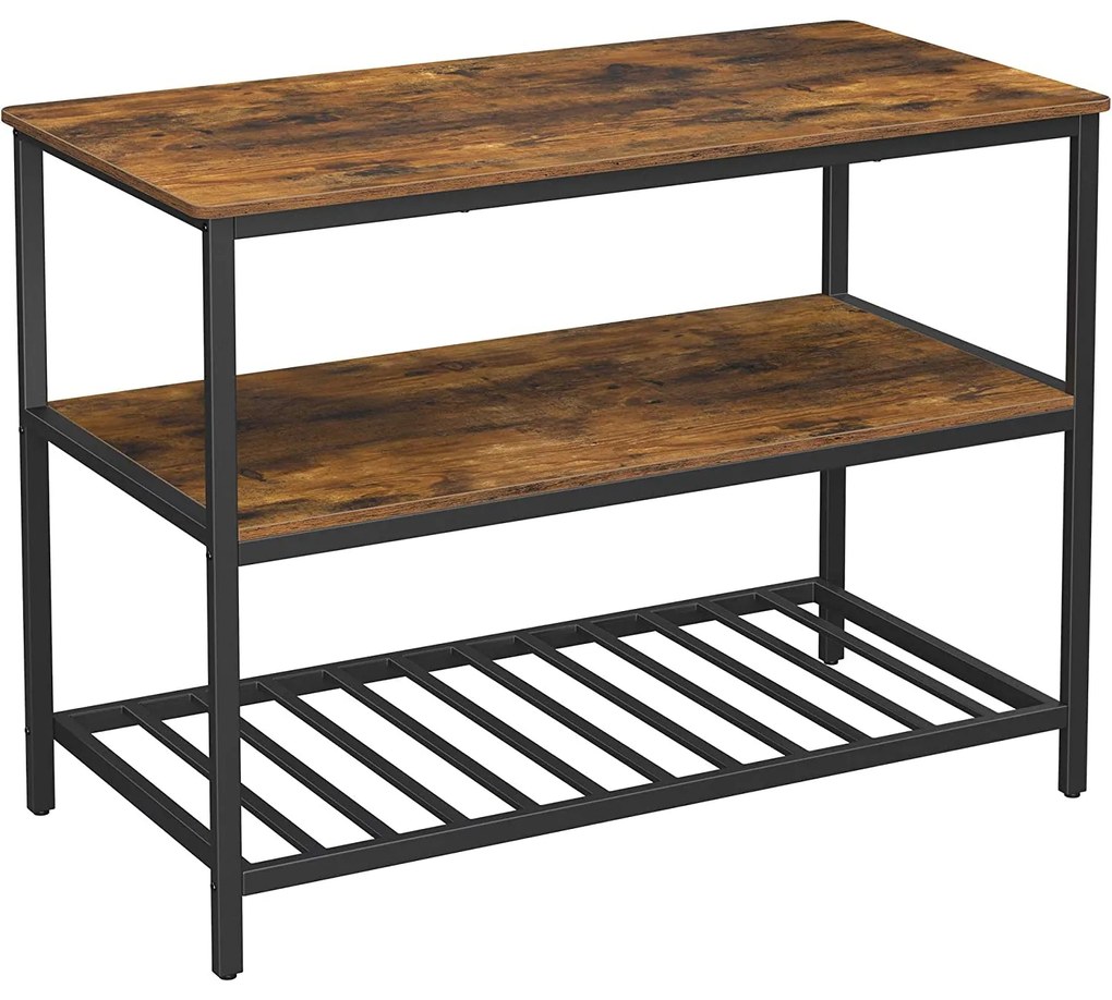 Kuchynský ostrovček, kuchynský regál s 3 policami, 120 x 60 x 90 cm, rustikálny hnedý