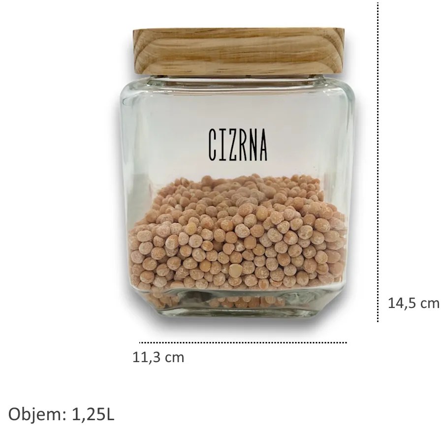 5Five® Sklenená bytelná dóza hranatá s dreveným vekom, 1,25l KWADR