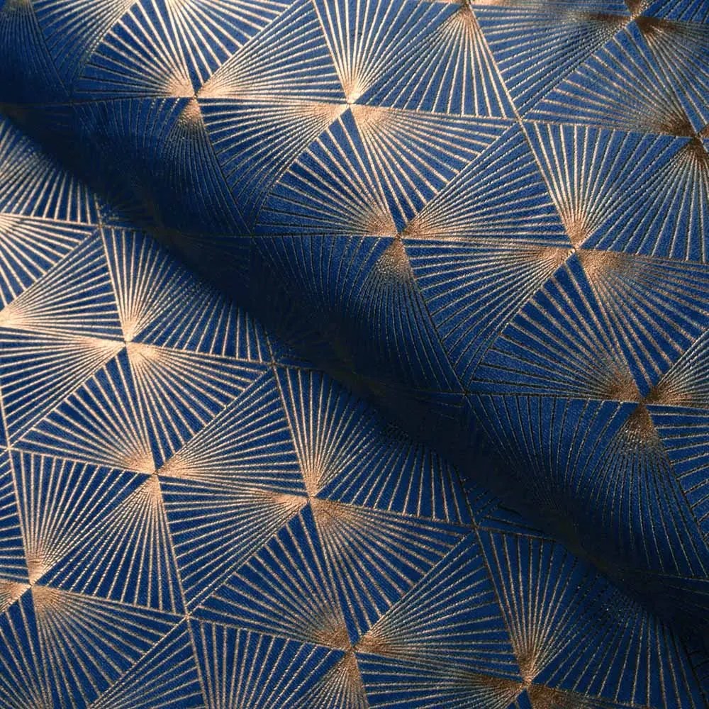 Biante Veľký zamatový štvorcový obrus Isabela IBL-011 Rose Gold trojuholníky na kráľovsky modrom 200x200 cm