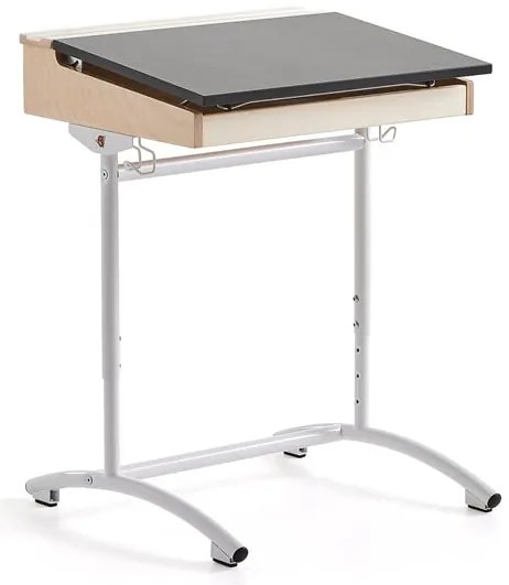 Školská lavica ACCESS, 650x550 mm, výškovo nastaviteľná, biela, akustické linoleum - tmavošedá