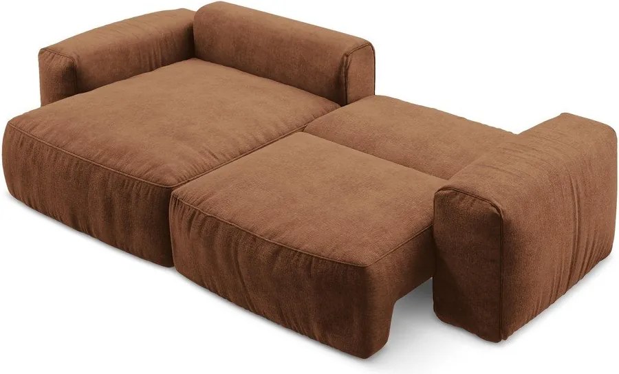 Ženilková rozkladacia rohová pohovka v terakotovej farbe (ľavý roh/s leňoškou) Kuki – Makamii