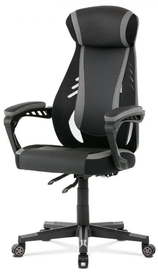 Herné kreslo KA-Y213 GREY sivá, čierna ekokoža a čierna látka a sieťovina MESH