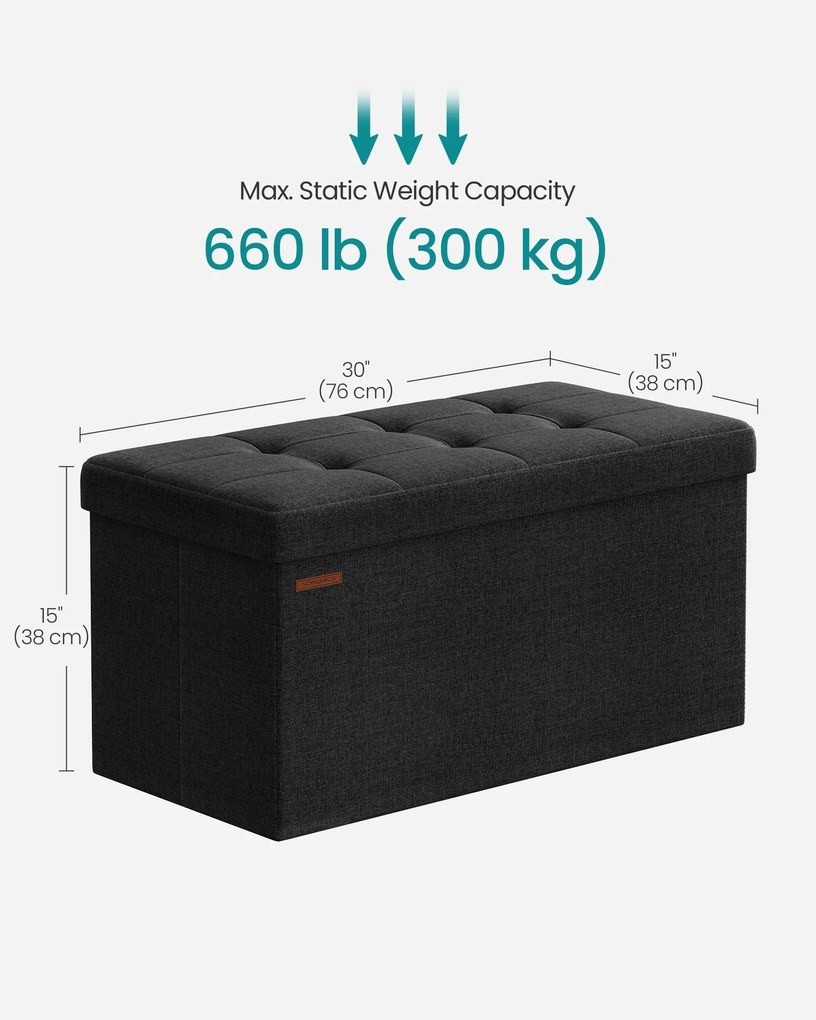 SONGMICS úložný taburet, skladací sedací pult, 38×76×38 cm, čierny