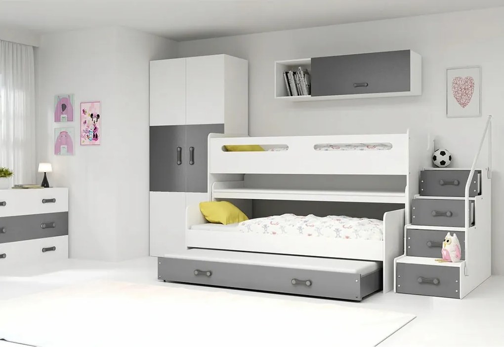 Interbeds Trojlôžková poschodová posteľ Max1 200x80cm bielo sivá