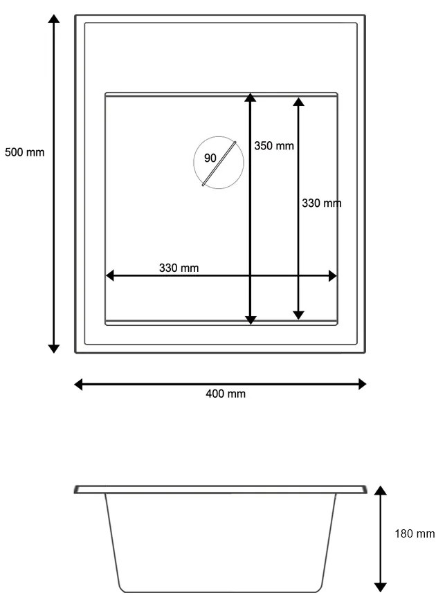Gamma Modern 4050, 1-komorový granitový drez 400x500x180 mm, čierna, GMA-ZM-4050-BK