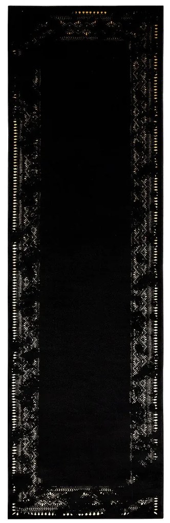 Dywany Łuszczów, Behúň Gloss 408C 86 geometric black/gold, 80x300, čierna, obývacia izba