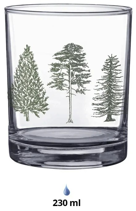 Transparentné poháre na pitie so stromčekmi Natural Pine Trees - Ø 7*9 cm / 230 ml