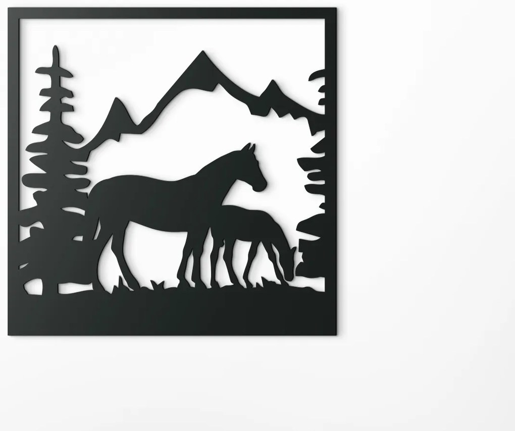 drevko 3D obraz Kobyla so žriebätkom Rozmer obrazu: 32,5 x 32,5 cm, Farba dekorácie: Čierna