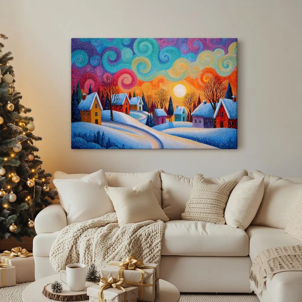 Vianočný obraz zimné čaro dedinky
