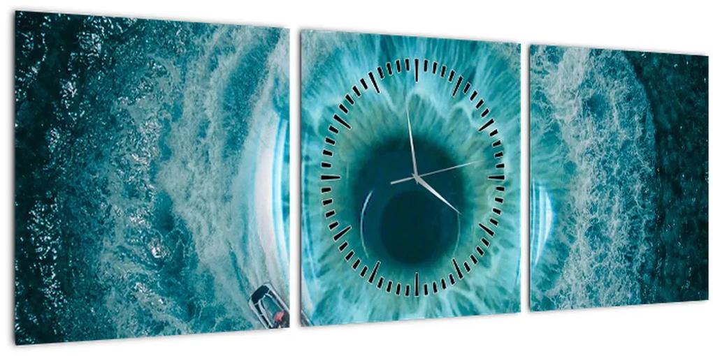 Obraz mora s loďkou (s hodinami) (90x30 cm)
