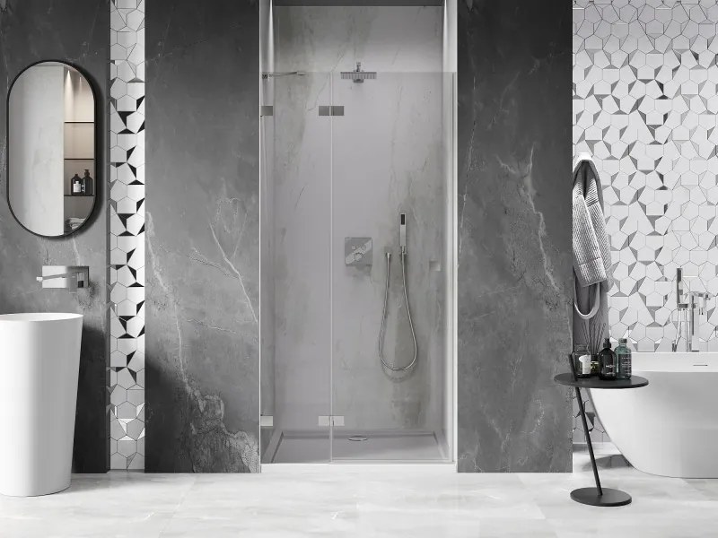 Mexen, Mexen Lunar výklopné sprchové dvere ľavé 85 cm, transparentné, brúsený nikel - 834-085-000-97-00-L