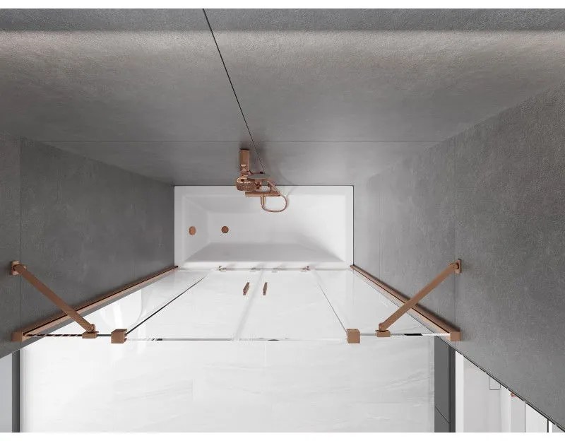 Mexen Velar Duo, 2-krídlová posuvná vaňová zástena 140 x 150 cm, 8mm číre sklo, medený matný profil, 896-140-000-02-65