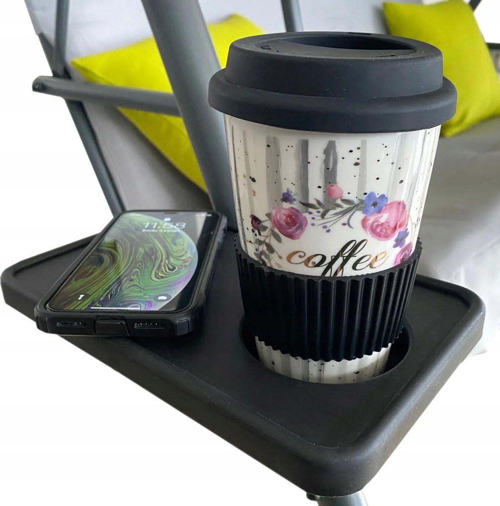 Garden Line ZÁHRADNÁ HOJDAČKA TYPU A 170 x 118 x 153 cm ŠEDÁ S LIME ZELENÝMI VANKÚŠIKMI A DRŽIAKMI NA POHÁRE