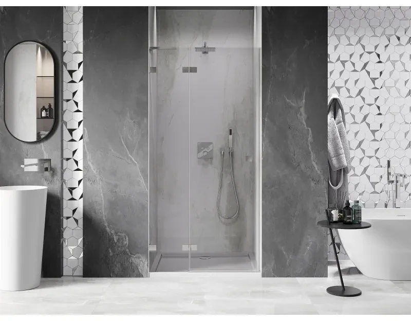Mexen, Mexen Lunar L výklopné sprchové dvere ľavé 85 cm, transparentné, brúsený nikel - 834L-085-000-97-00-L
