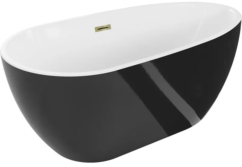 Mexen Eos, voľne stojaca vaňa 170 x 75 cm, biela-čierna, zlatý lesklý prepad, 52471707575-50