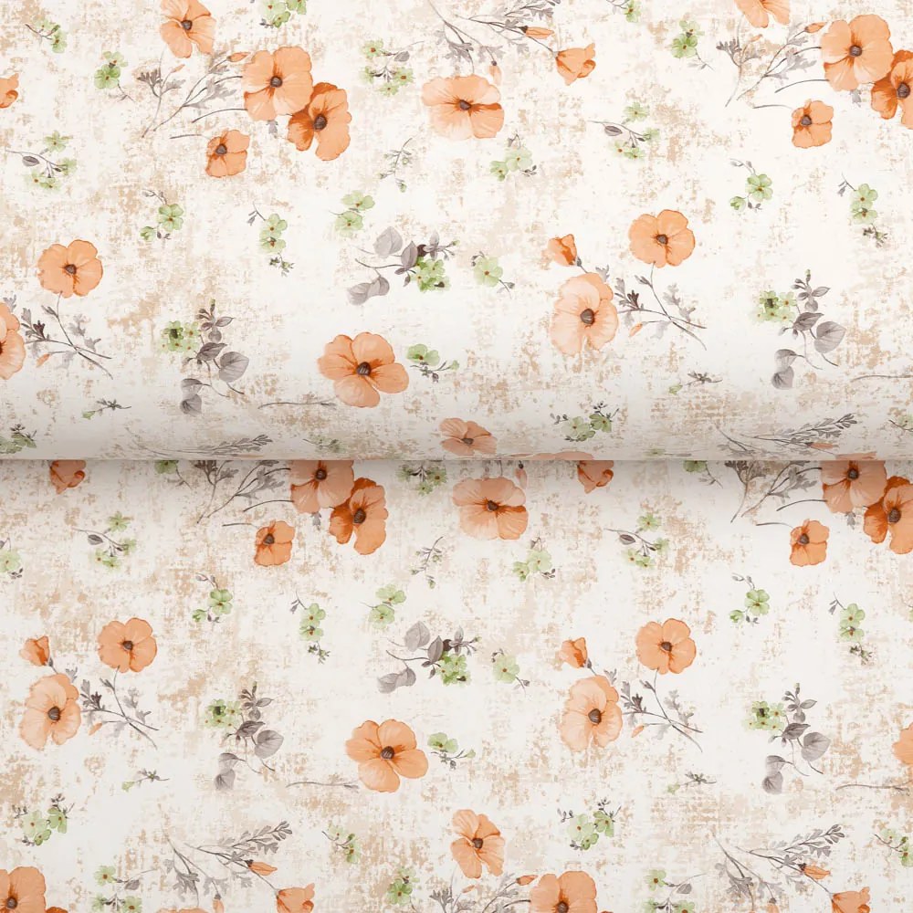 PVC obrus Drobné oranžovočervené vlčie maky na krémovom PV-120 - metráž š. 140 cm