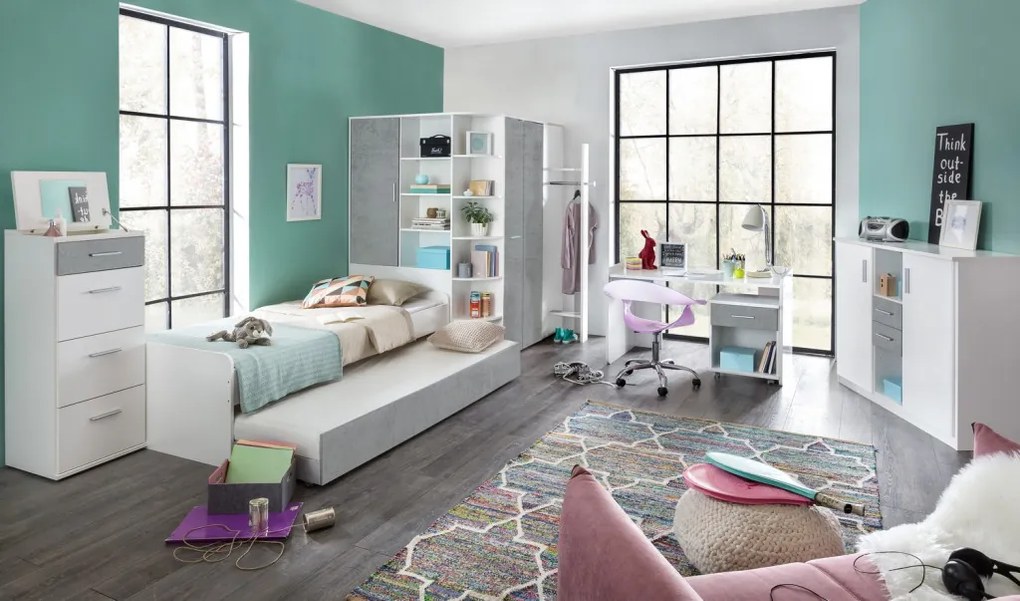 Široká komoda Joker, biela/sivý betón