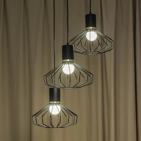 Luster na lanku SOLANO 3xE27/15W/230V čierna/zlatá