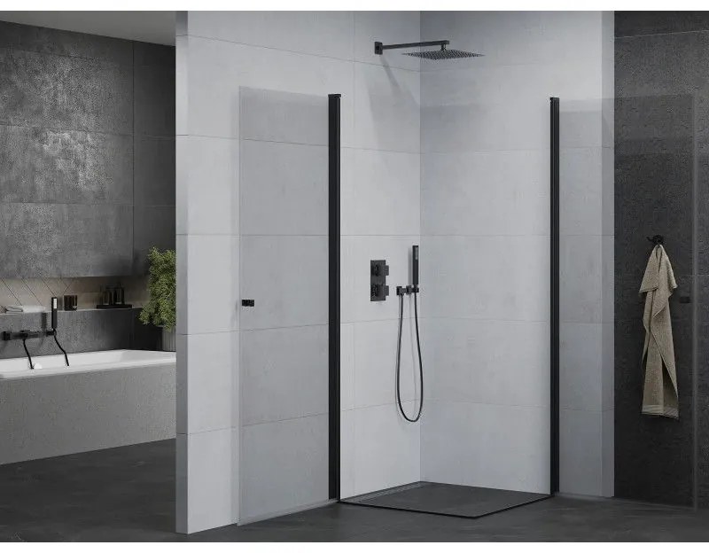 Mexen Pretoria Duo, 2-krídlový sprchovací kút 100 (dvere) x 100 (dvere) cm, 6mm číre sklo, čierny profil, 852-100-100-70-00-02