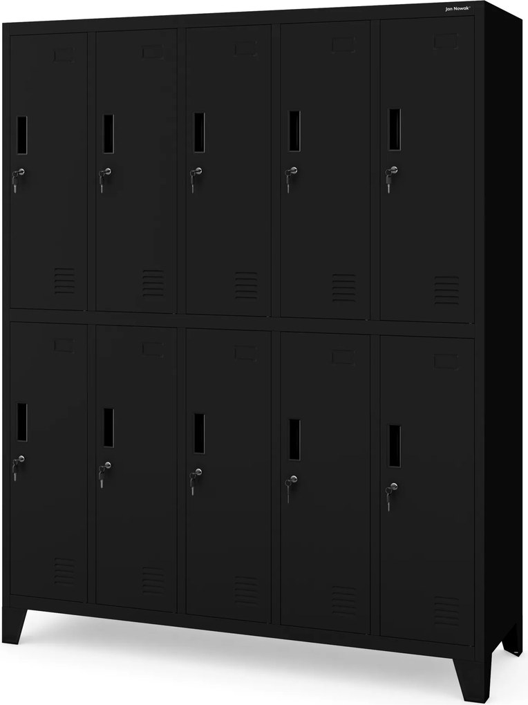 Kovová BHP šatní skriňa s 10 dverami BARTEK 1360 x 1720 x 450 mm, čierna
