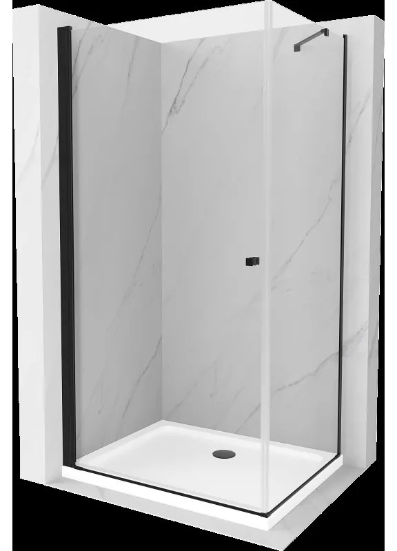 Mexen Pretoria sprchová kabína, kyvné dvere 90 x 70 cm, Transparentné, Čierna + sprchová vanička Flat - 852-090-070-70-00-4010B