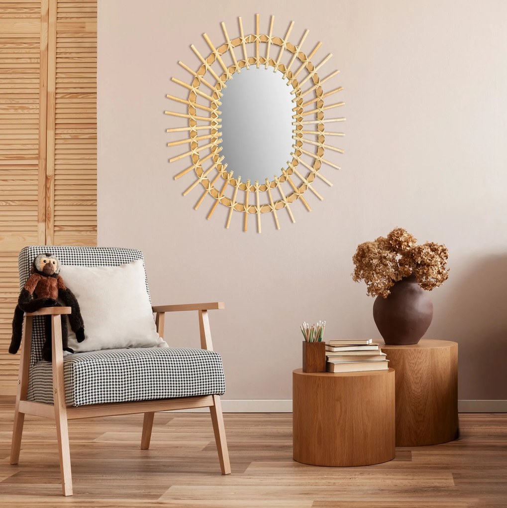 Tutumi Tutumi, nástenné zrkadlo Boho 57x49 cm QDJ5749, svetlá hnedá, HOM-02819