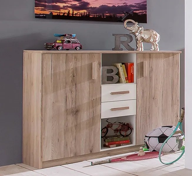 Široká komoda Cariba, dub san remo/biela