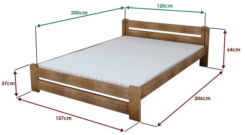Posteľ Laura 120 x 200 cm, dub Rošt: S lamelovým roštom, Matrac: Matrac COCO MAXI 20 cm