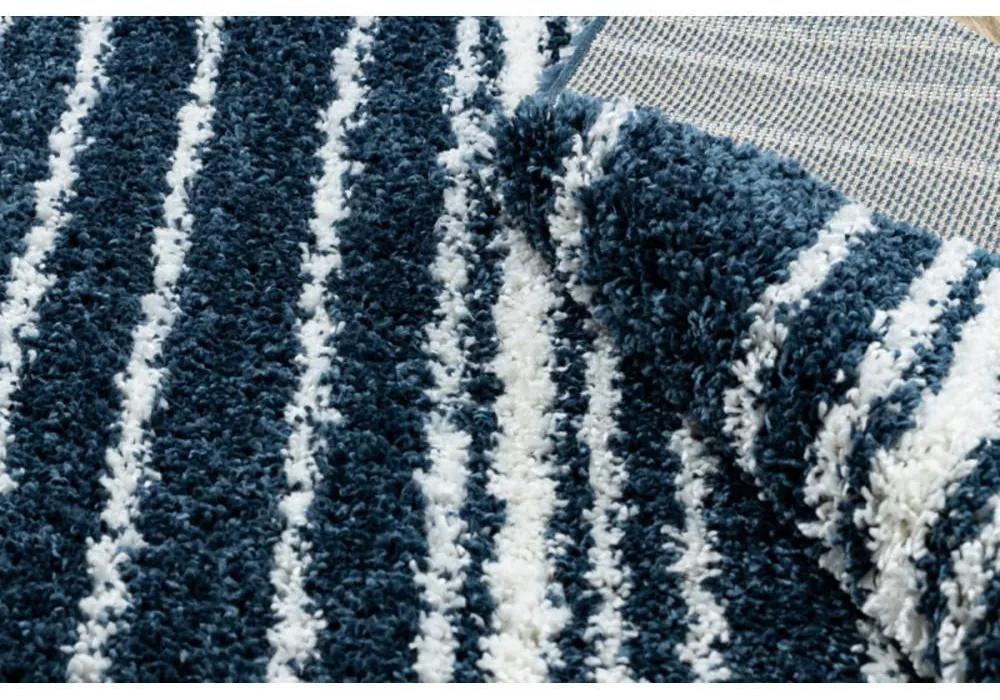 Kusový koberec Shaggy Pruhy modrý 160x220cm