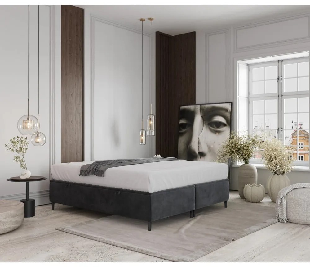 Antracitovosivá čalúnená dvojlôžková posteľ s úložným priestorom 200x200 cm Tate – Maison de Rêve