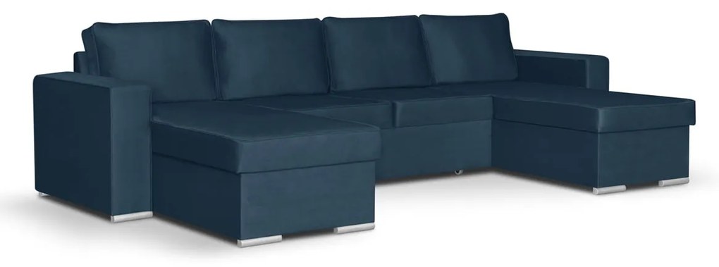 Rohová sedacia súprava s funkciou spania PANORAMO-U Námornícka modrá