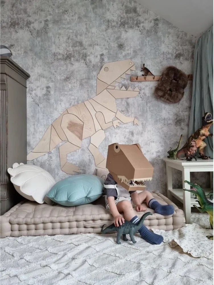 Drevená nástenná dekorácia Origami T-rex – dinosaurus do detskej izby S