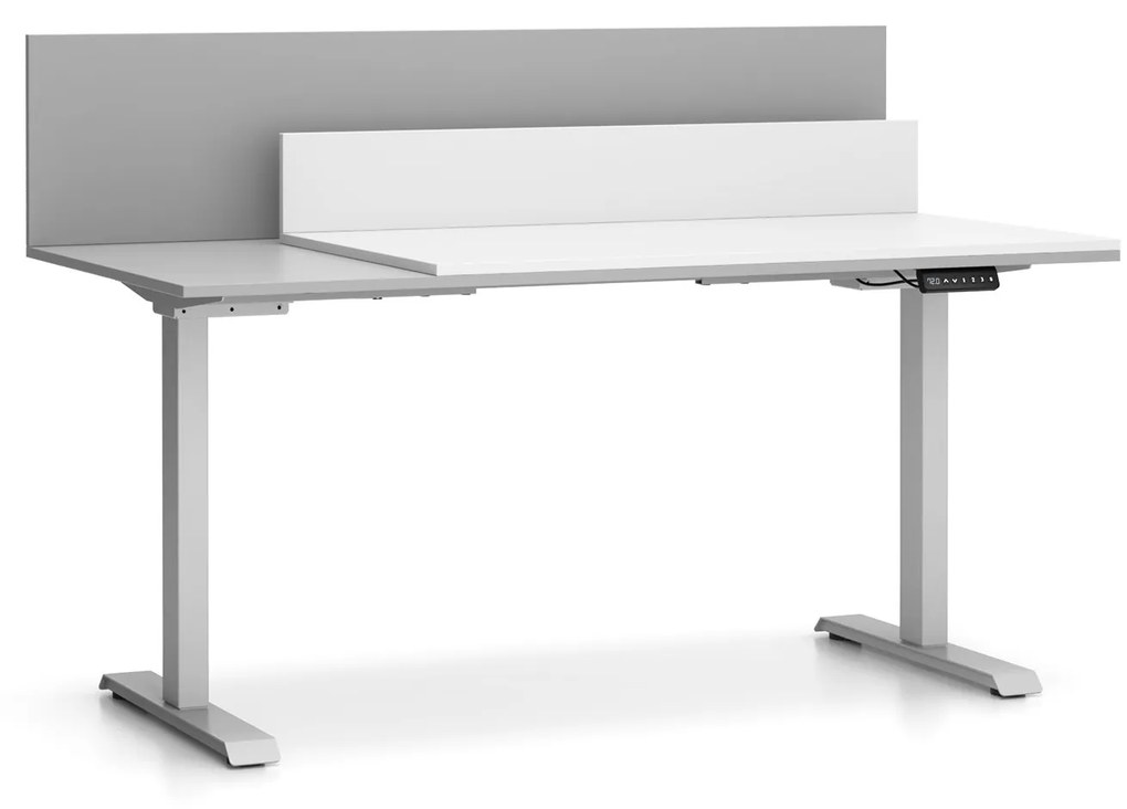 Kancelársky stôl SINGLE LAYERS, posuvná vrchná doska, s prepážkami, nastaviteľné nohy, biela/sivá