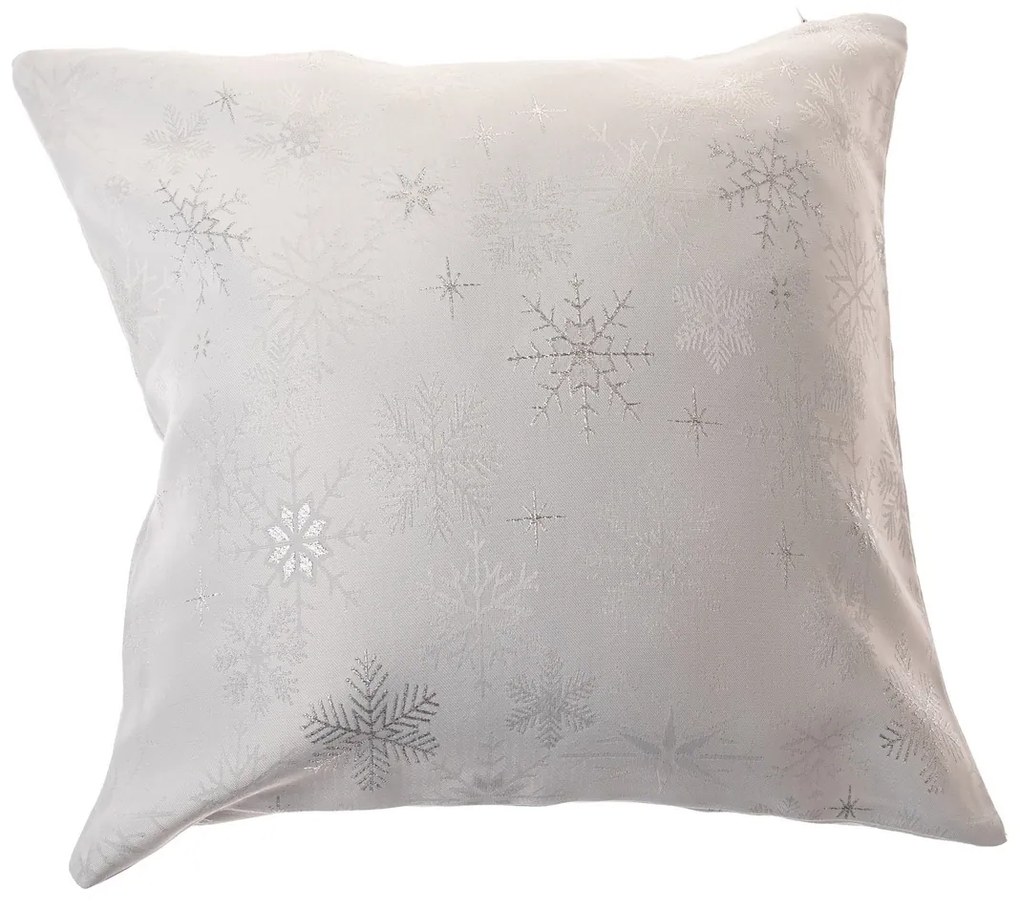 Vianočná Obliečka na vankúšik vodeodolná Vločky strieborná, 40 x 40 cm