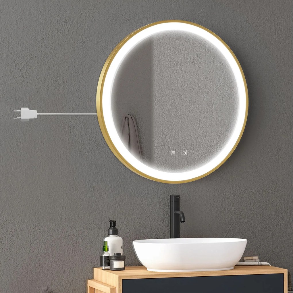 Dekorstudio Okrúhle LED zrkadlo so zlatým rámom 80cm MMJ