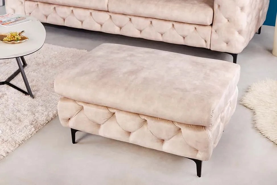 Dizajnový taburet na sedenie Barock Style šampanská zamat 90cm