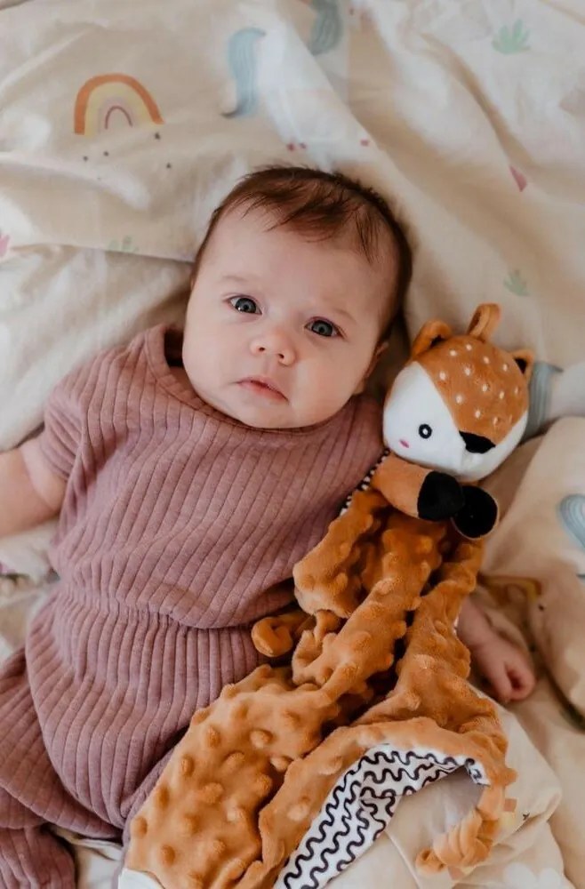 Usínačik babyted Srnček, hryzátko, hrkálka plyš 25 x 25cm, hnedá