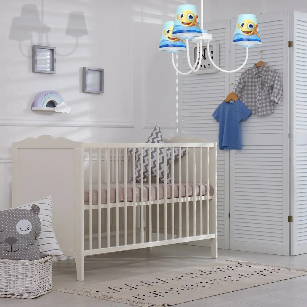 Detský luster Fish, 3x plastové tienidlo so vzorom, w/bl