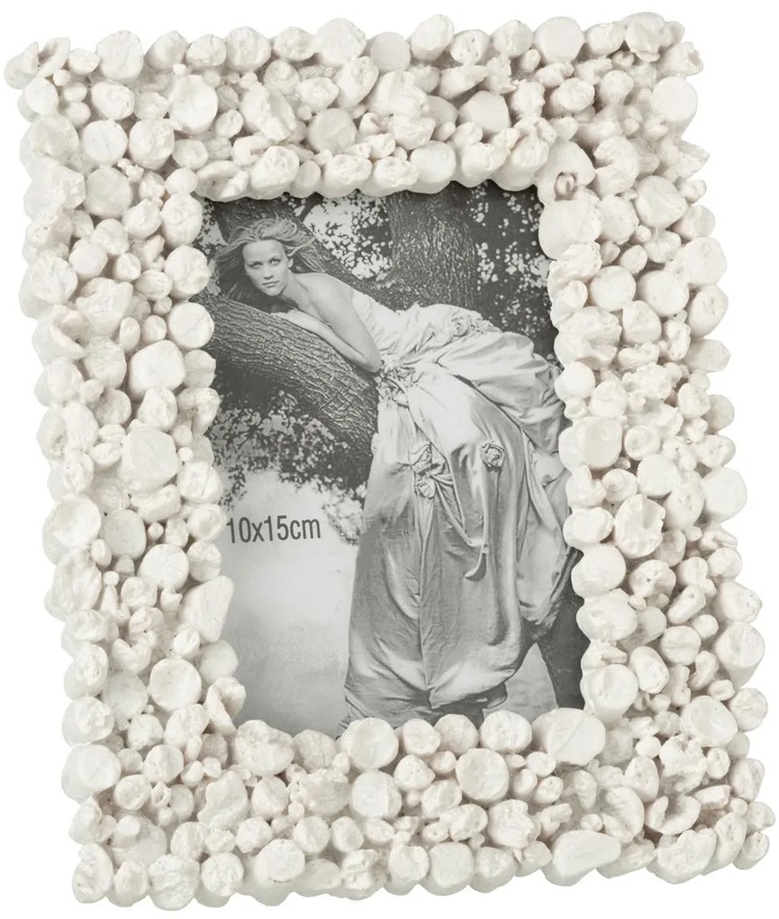 Biely dekoratívny fotorámik s kamienkami - 18*3*23 cm / 10*15cm